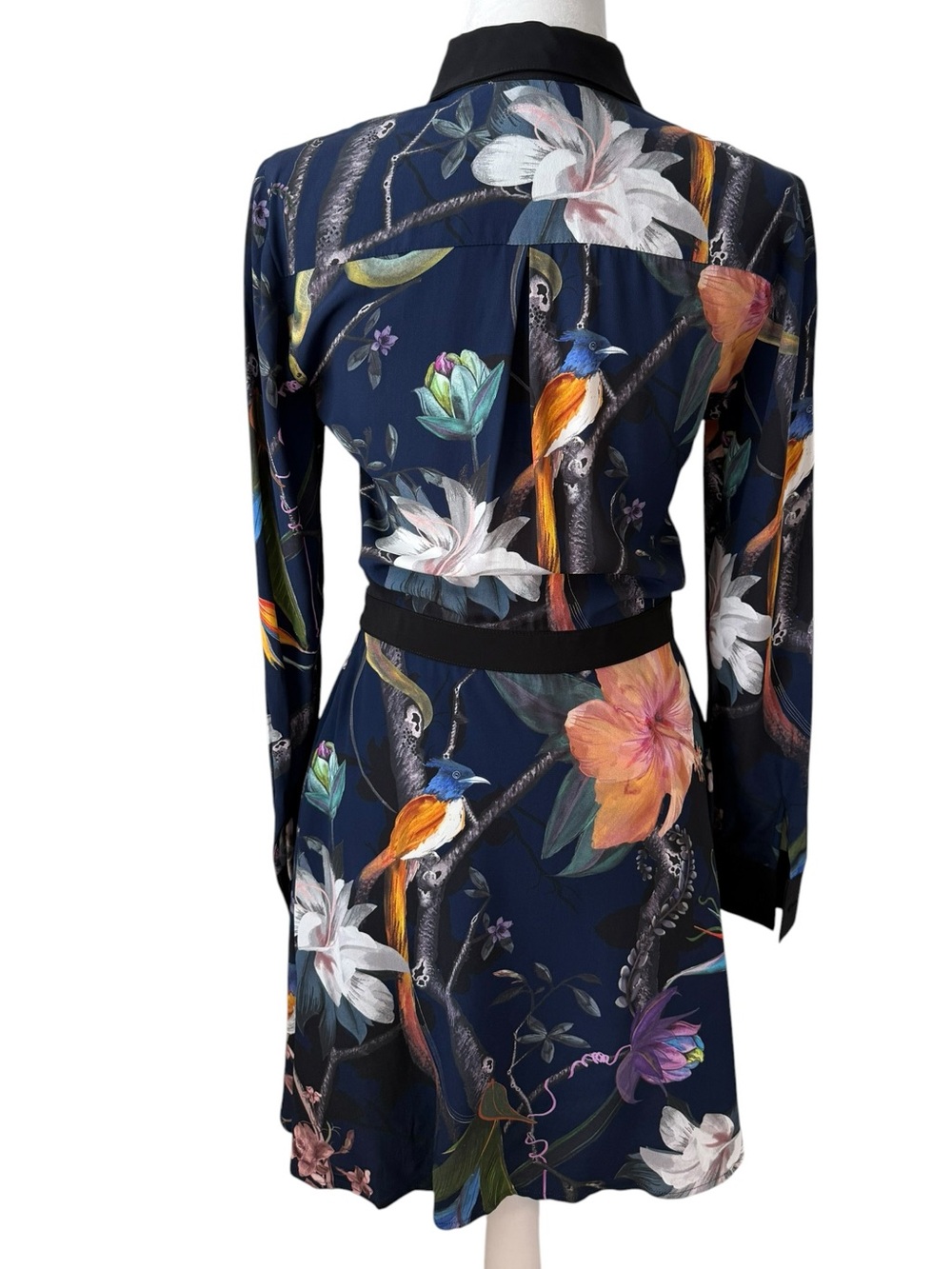 REISS Gilda Navy Rainforest Print Long Sleeve Shirt Dress Size 4 Small - Picture 3 of 13